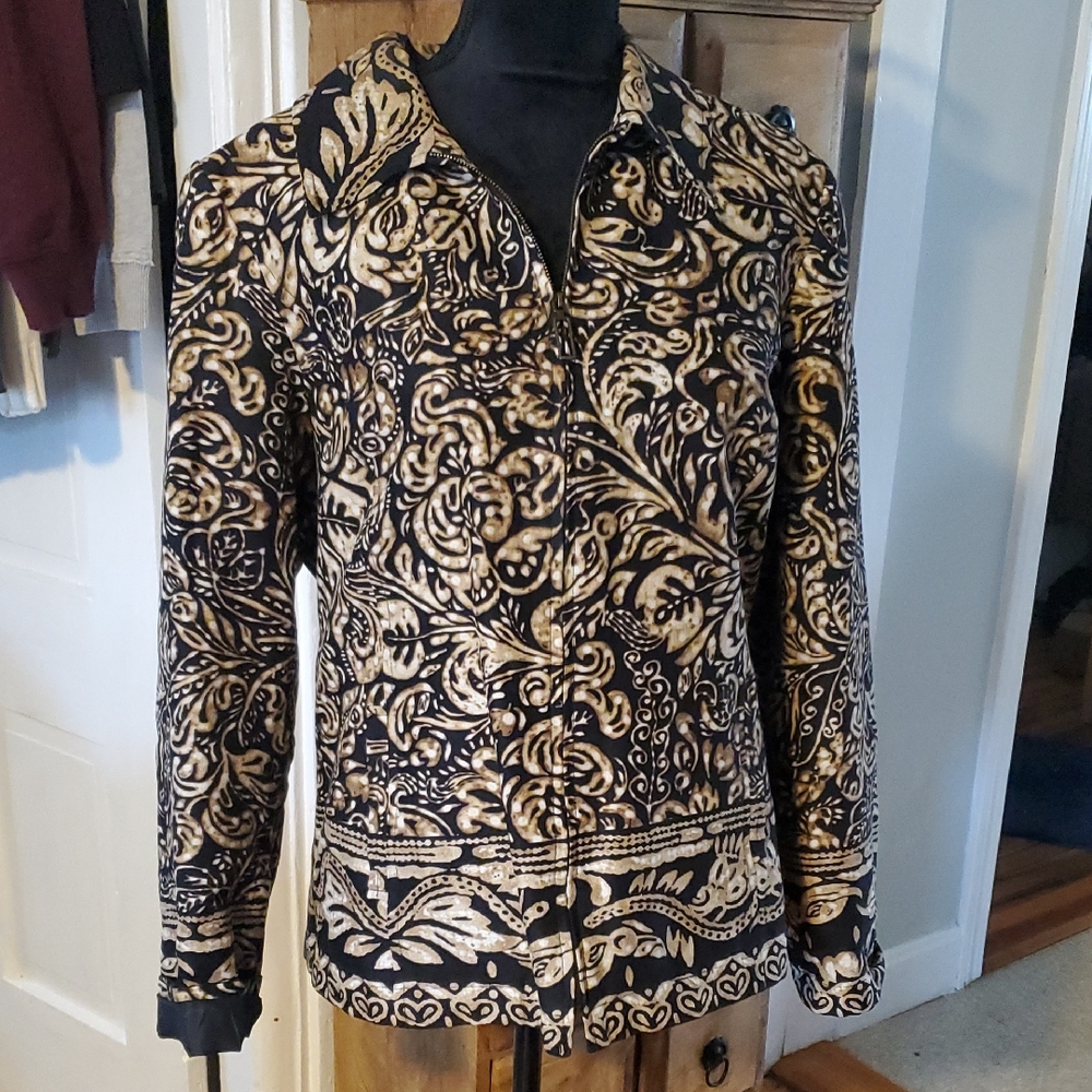 R.Q.T Linen Cotton Blend Black and Cream Patterned Blazer